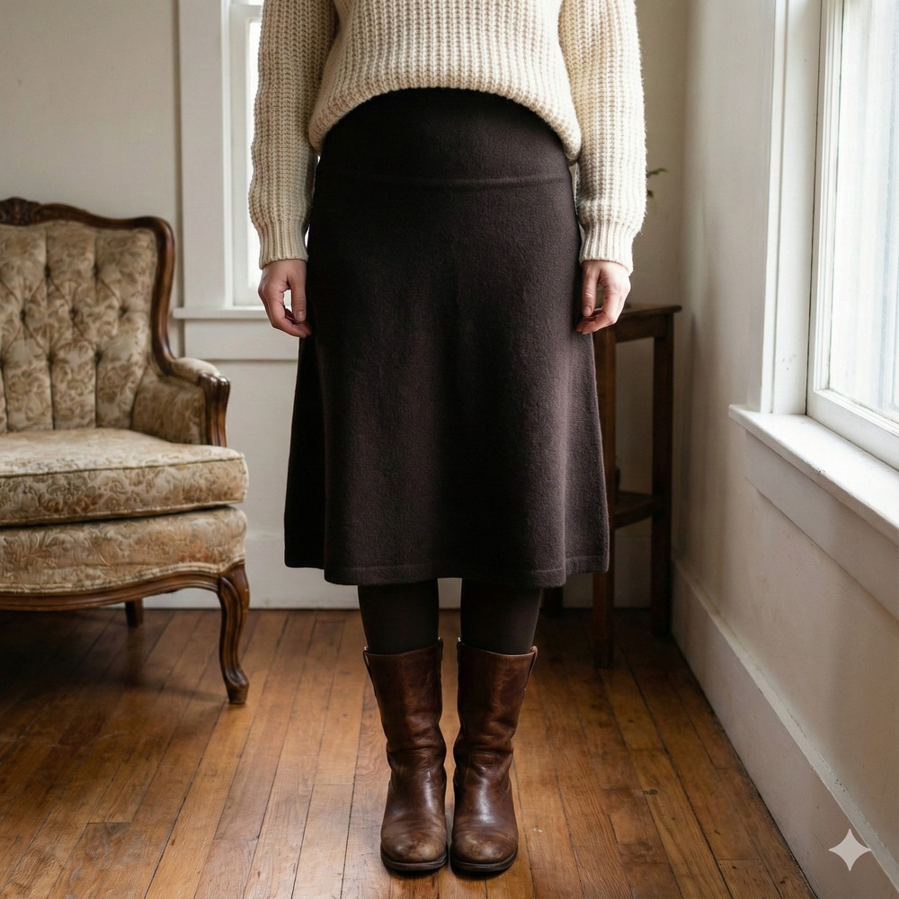 Vintage Nancy Heller Cashmere‎ Midi Skirt Womens 2 Dark Brown A-Line Preppy